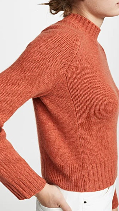 Shop Vince Cashmere Shrunken Mock Neck Sweater In Heather Blood Orange