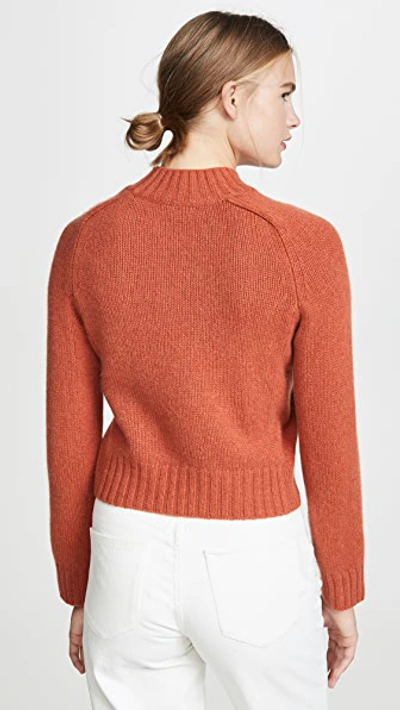 Shop Vince Cashmere Shrunken Mock Neck Sweater In Heather Blood Orange