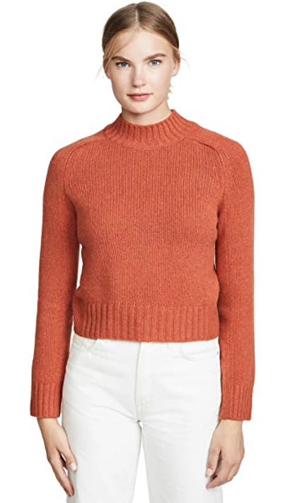 Shop Vince Cashmere Shrunken Mock Neck Sweater In Heather Blood Orange