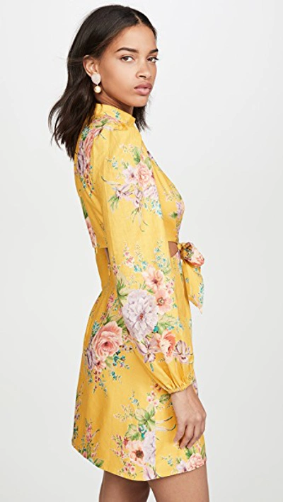 Shop Zimmermann Zinnia Bow Cutout Short Dress In Golden Floral