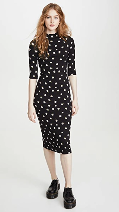 Shop Alice And Olivia Delora Fitted Mock Neck Dress In Tossed Daisy Black