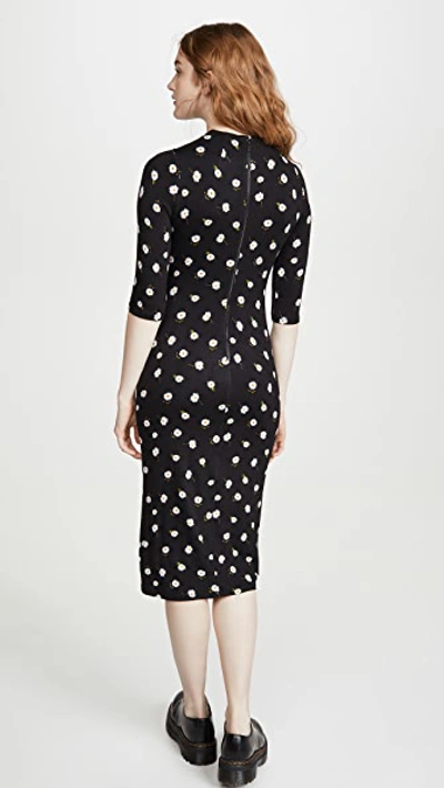 Shop Alice And Olivia Delora Fitted Mock Neck Dress In Tossed Daisy Black