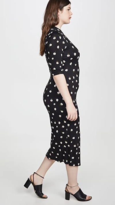 Shop Alice And Olivia Delora Fitted Mock Neck Dress In Tossed Daisy Black