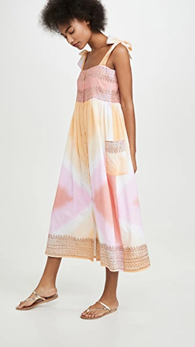Shop Juliet Dunn Tie Dye Shoulder Cover Up Dress In Mango/pink/copper