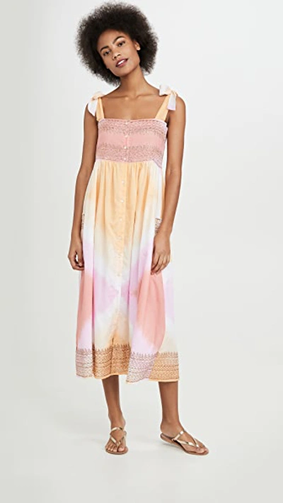Shop Juliet Dunn Tie Dye Shoulder Cover Up Dress In Mango/pink/copper