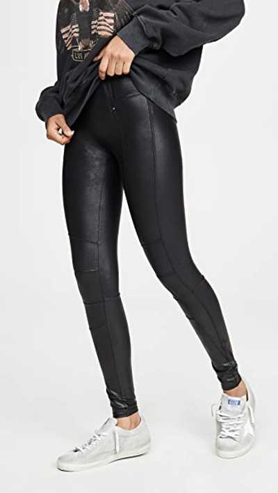 Spanx Zip Detail Faux Leather Leggings In Very Black