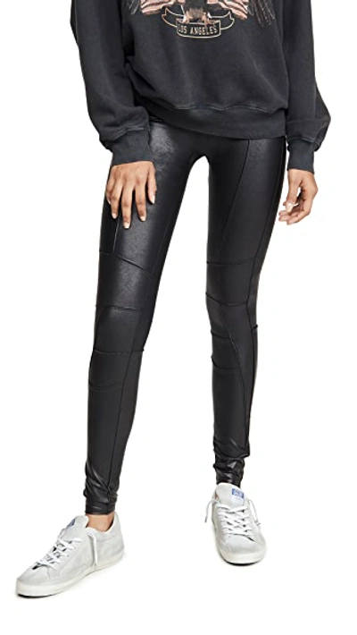 Zip Detail Faux Leather Leggings In Very Black