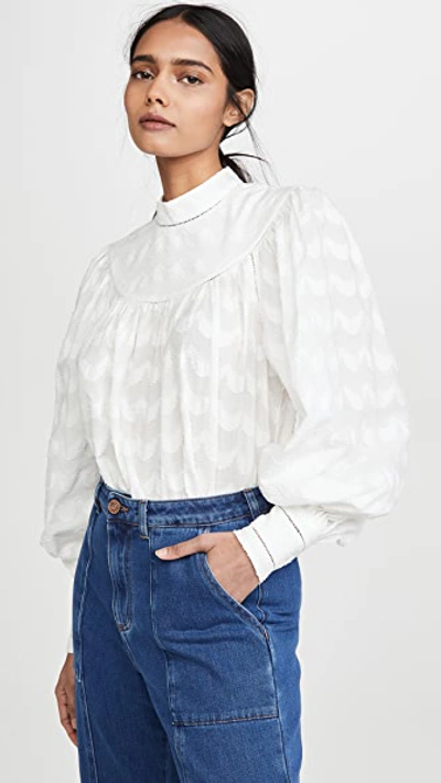 Shop Zimmermann Wavelength Scoop Yoke Blouse In Ivory