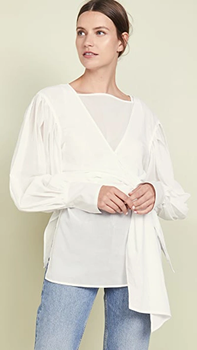 Shop Adeam Layered Tied Sash Shirt In White