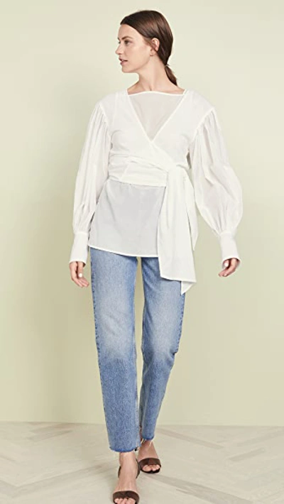 Shop Adeam Layered Tied Sash Shirt In White