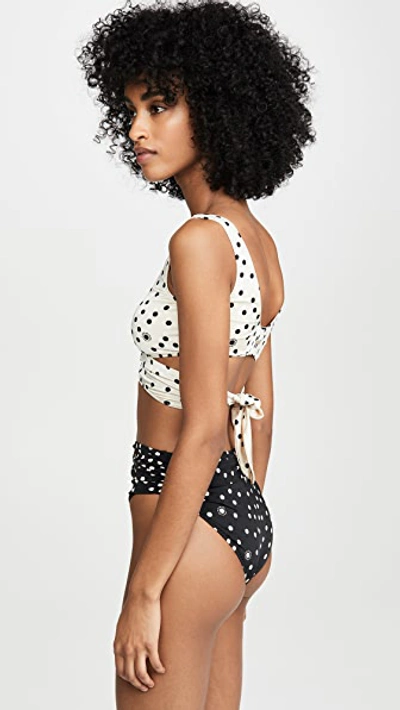 Shop Stella Mccartney Polka Dot Wrap Bikini Top In Cream/black
