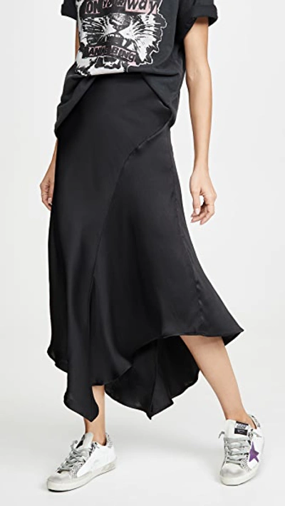 Anine Bing Bailey Asymmetric Silk-satin Midi Skirt In Black