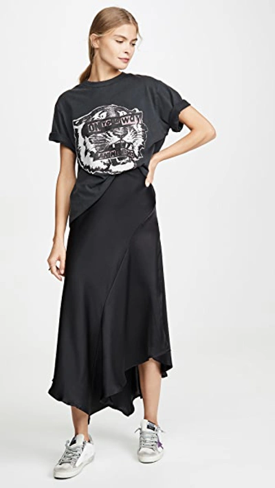 Anine Bing Bailey Asymmetric Silk-satin Midi Skirt In Black