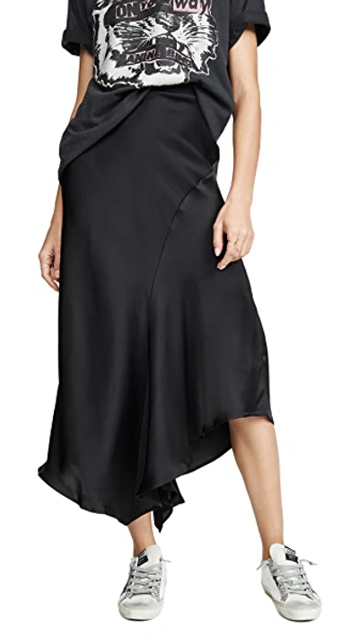 Anine Bing Bailey Asymmetric Silk-satin Midi Skirt In Black