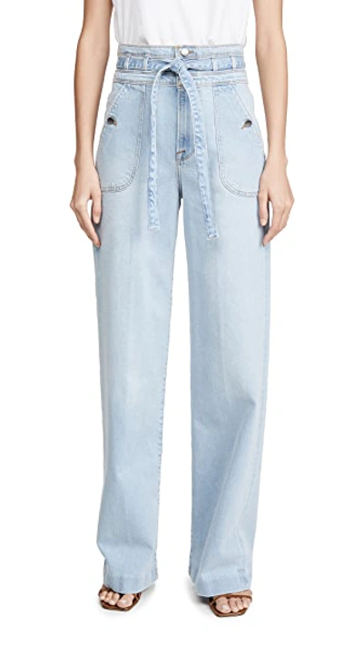 Shop Frame Ali Wide Leg Triple Waist Tie Jeans In Mahoney