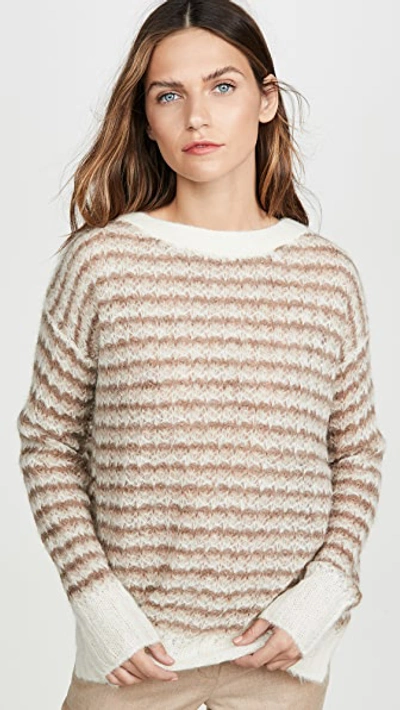 Shop Theory Alpaca Stripe Pullover In Medium Heather Brown