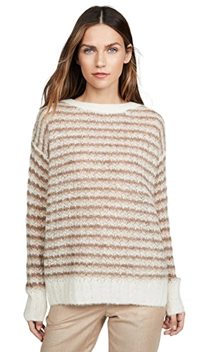 Shop Theory Alpaca Stripe Pullover In Medium Heather Brown