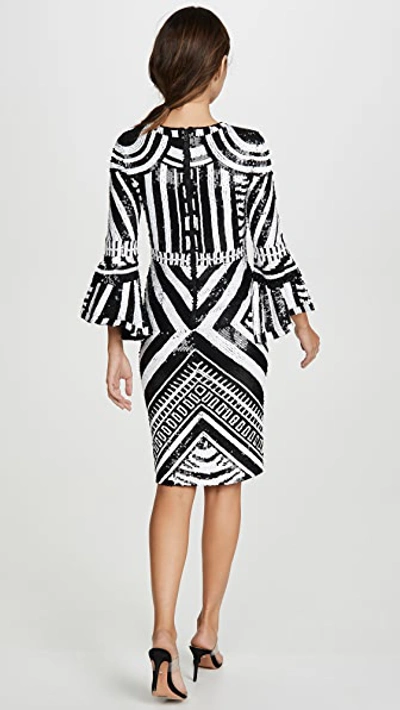 Shop Alice And Olivia Jae Sequin Fitted Midi Gown In Black/white
