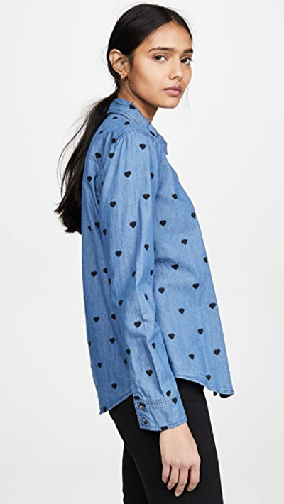 Shop Splendid Indigo Scattered Hearts Button Down In Medium Wash