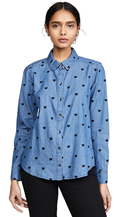 Indigo Scattered Hearts Button Down