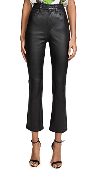 Shop 7 For All Mankind High Waisted Leather Slim Kick Jeans In Jet Black