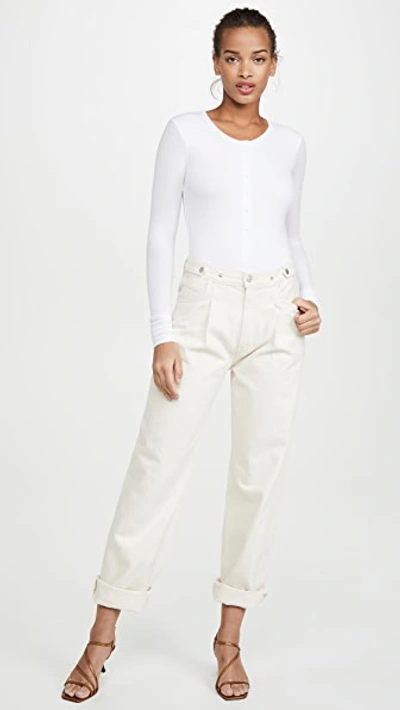 Shop Atm Anthony Thomas Melillo Micromodal Henley Thong Bodysuit In White