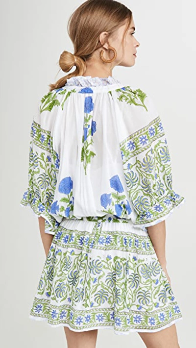 Shop Juliet Dunn Blouson Dress In White/klein Blue