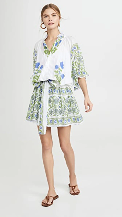 Shop Juliet Dunn Blouson Dress In White/klein Blue