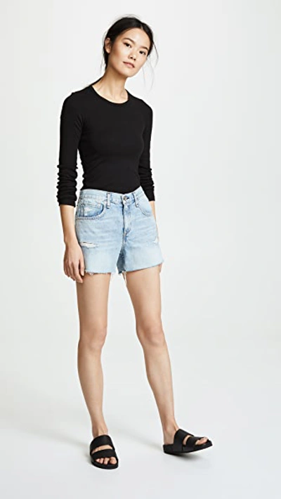 Splendid Zander Easy Slub Long-sleeve Crewneck Tee In Black