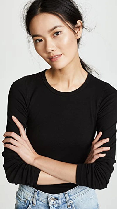 Splendid Zander Easy Slub Long-sleeve Crewneck Tee In Black