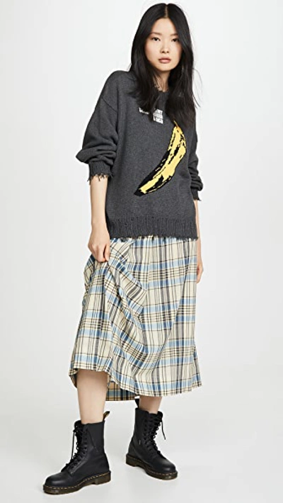 R13 Velvet Underground Oversized Sweater In Dark Grey With Banana