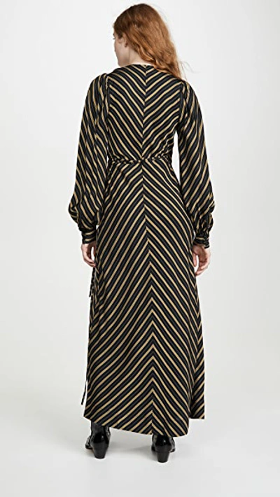 Shop Ganni Viscose Stripe Dress In Black