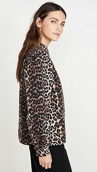 Shop Ganni Print Denim Blouse In Leopard