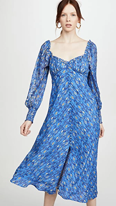 Shop Rixo London Miriam Dress In Klimt Wave Eye Blue
