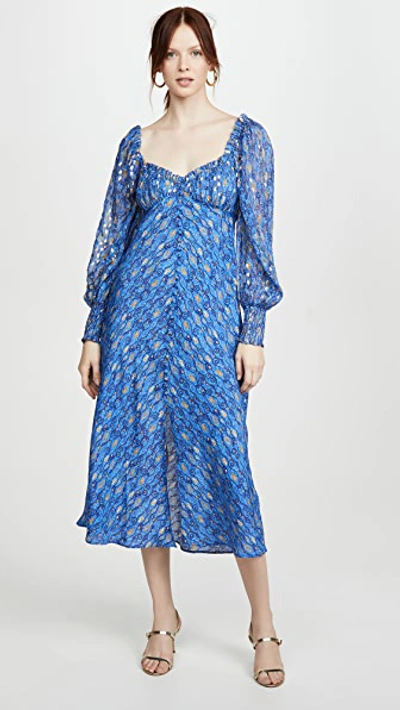 Shop Rixo London Miriam Dress In Klimt Wave Eye Blue