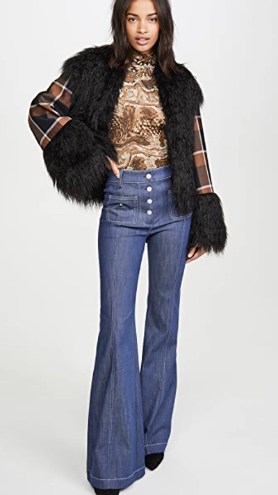 Shop Staud Cece Coat In Abstract Fur
