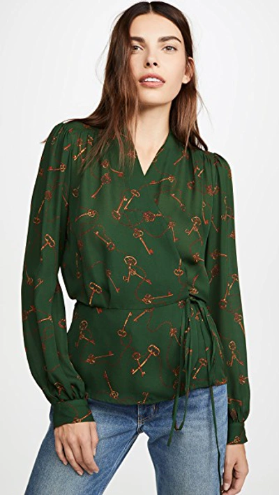 Shop L Agence Cara Wrap Blouse In Pine Multi Keys