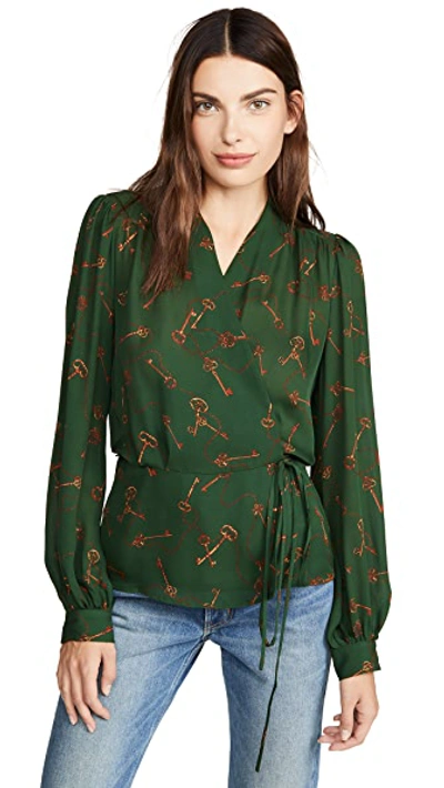 Shop L Agence Cara Wrap Blouse In Pine Multi Keys