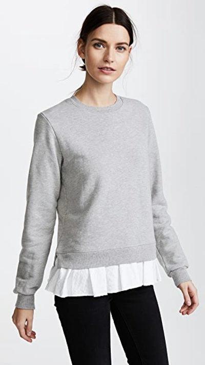 Shop Clu Too Ruffled Sweatshirt In Heather Grey/white