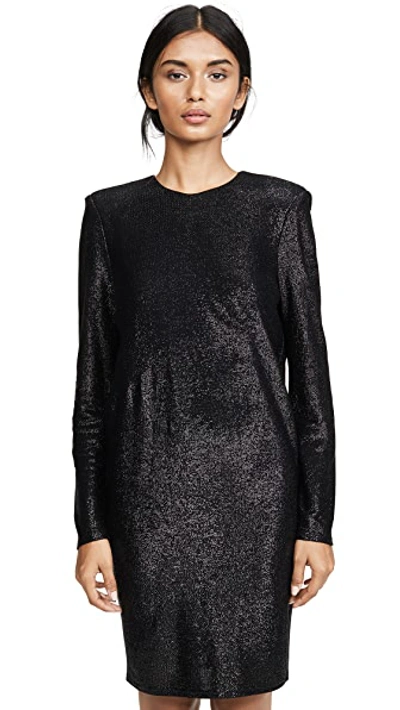Shop Michelle Mason Long Sleeve Mini Dress With Crystals In Black