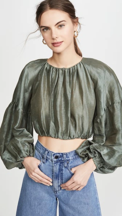 Shop Aje Eucalypt Blouson Crop Blouse In Gumnut Green