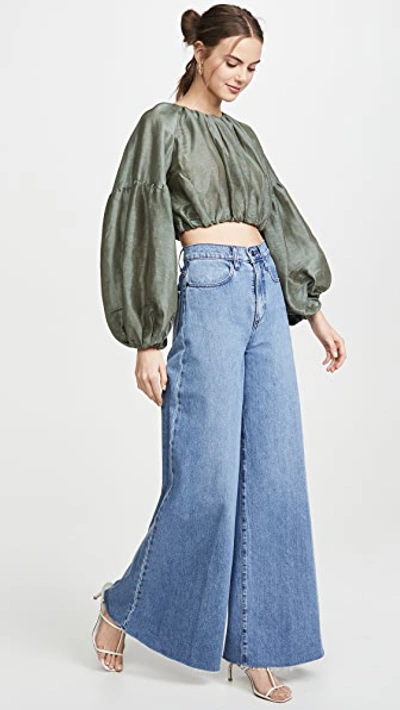 Shop Aje Eucalypt Blouson Crop Blouse In Gumnut Green