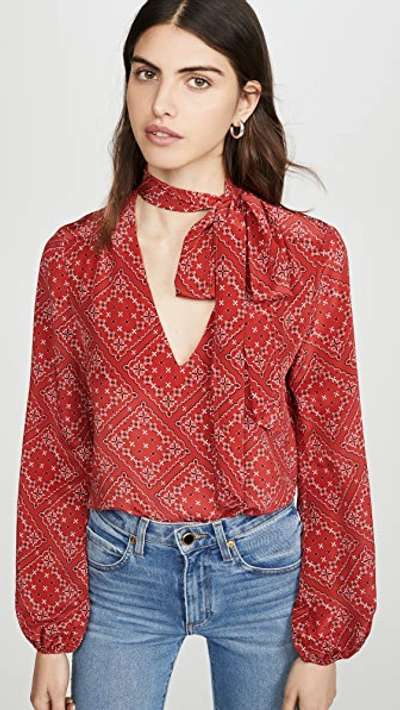 Shop Rixo London Moss Blouse In Scarf Floral Red