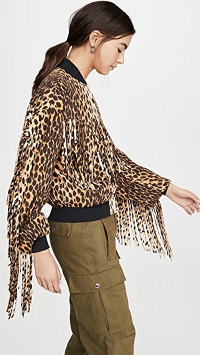 Shop R13 Fringe Bomber In Cheetah