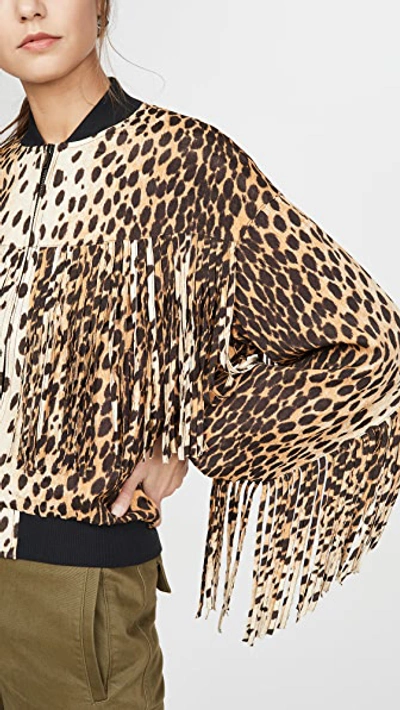 Shop R13 Fringe Bomber In Cheetah