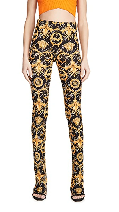 Shop Versace Trouseraloni Jersey Trousers In F.do Nero & Stampa