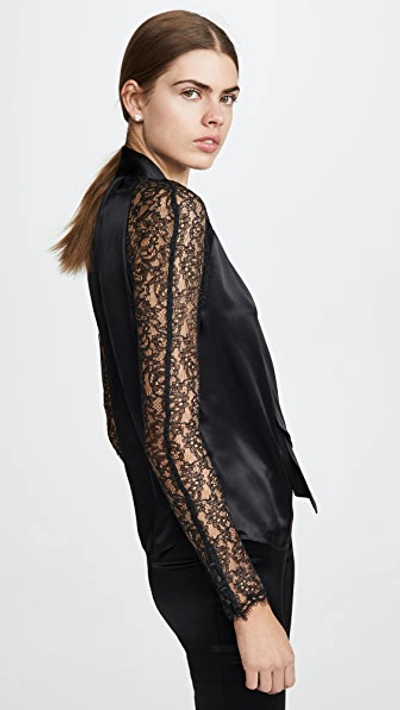 Shop Jonathan Simkhai Silk Lace Wrap Top In Black