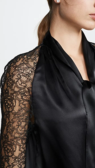Shop Jonathan Simkhai Silk Lace Wrap Top In Black