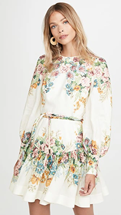 Shop Zimmermann Wavelength Bell Sleeve Mini Dress In Cream Daphne