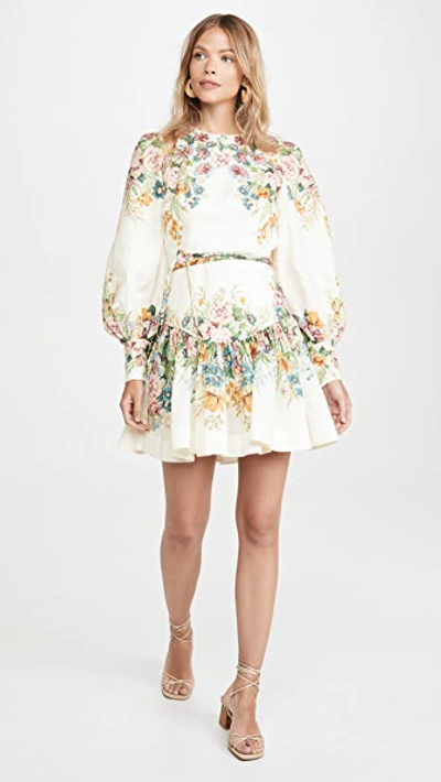 Shop Zimmermann Wavelength Bell Sleeve Mini Dress In Cream Daphne